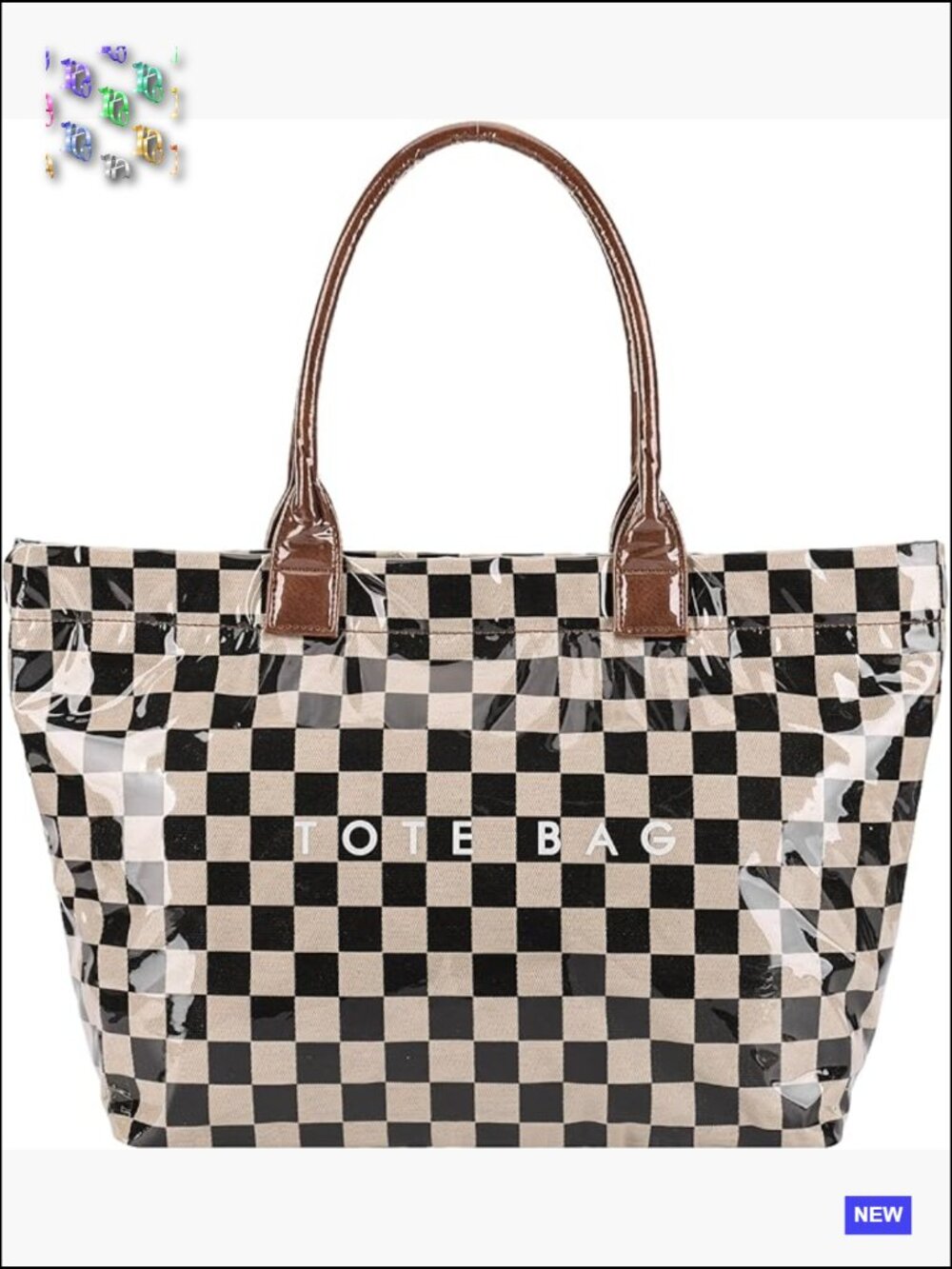 Checkered Pvc Tote Bag With Zipper Large Hobo Handbag Waterproof Work Travel